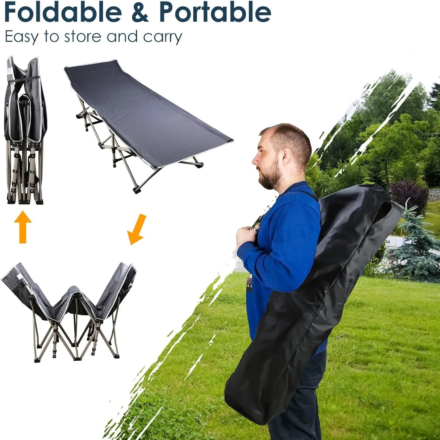 Foldable Portable Bed, Outdoor Garden Lounge Chair with Pearl Foam Mattress