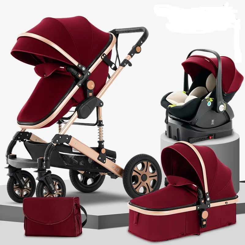 Baby Stroller Combo Car Seat Infant Pushchair with Carry Cot Foldable Reversible Pram,Travel System with Isofix Base Upto 55lbs