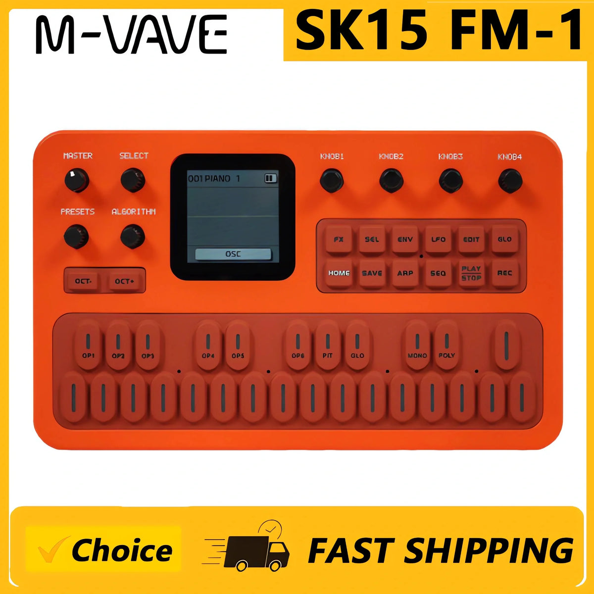 M-VAVE(SK15)FM-1 Synthesizer, Portable Handheld Sound Source, 128 Presets, Built-in Speaker, Battery Powered