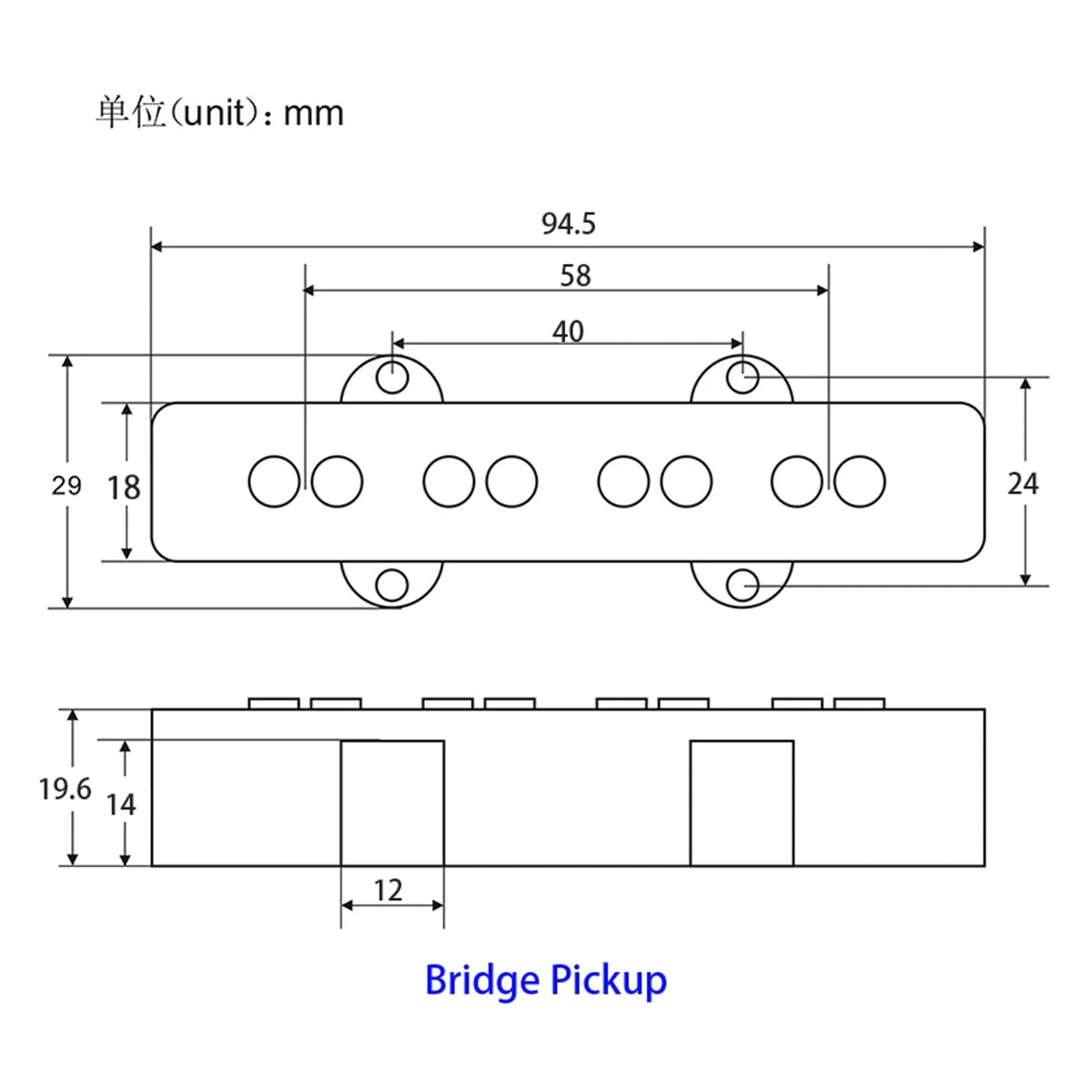 FLEOR Set of Open Style Alnico 5 Bass Pickups JB Neck Bridge Pickups Black for Bass 4 Strings