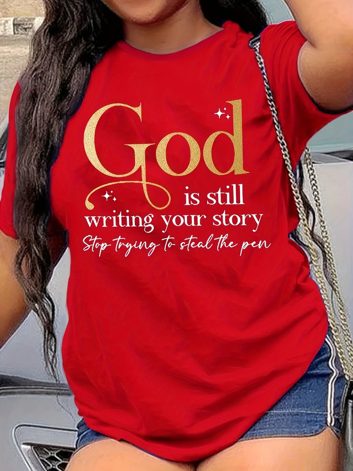 God Is Still Writing Your Story Women's Tee - Faith Graphic, Casual Yellow Top