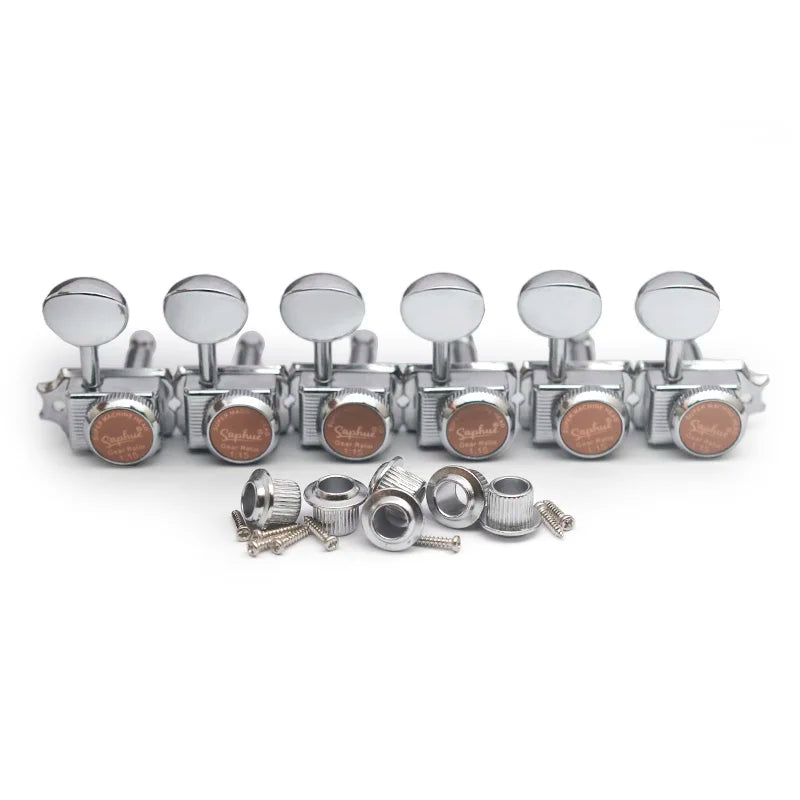 SAPHUE 6 Inline Guitar Lock String Tuners 1:15 Vintage Guitar Locking Tuning Key Pegs Machine Heads Replacement for ST TL Style Electric Folk or Acoustic Guitars Chrome/Gold