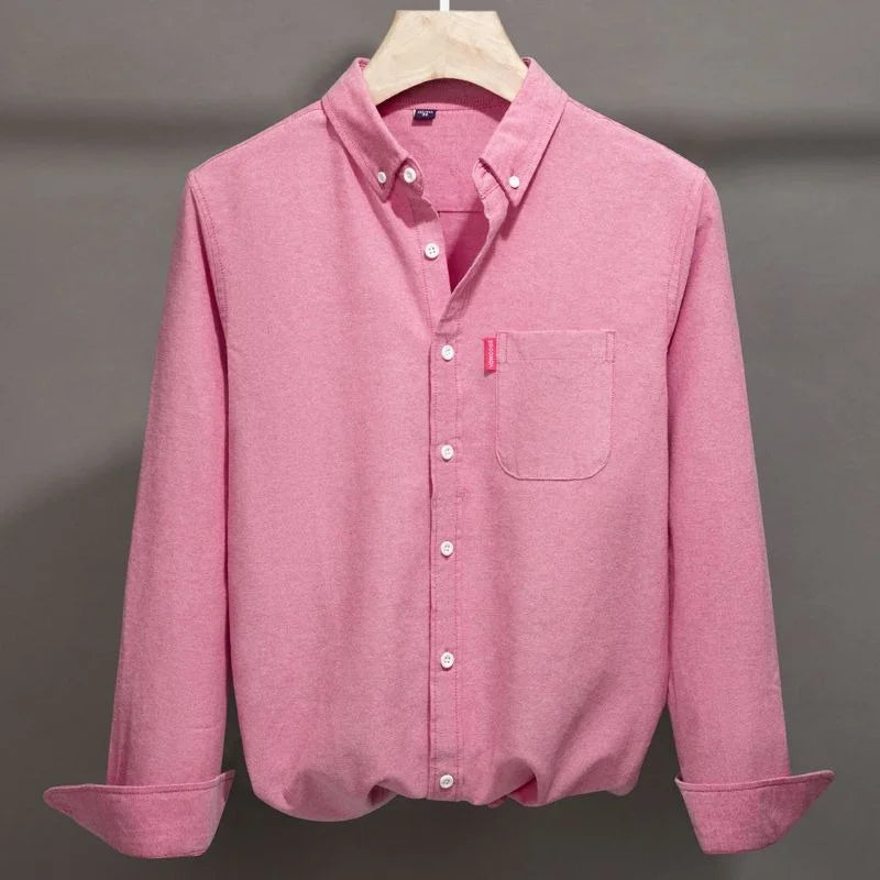 100% Cotton Oxford Shirt For Men Long Sleeve Solid Casual Business Regular-Fit Formal Dress Shirts Social Blouse Men's Clothing