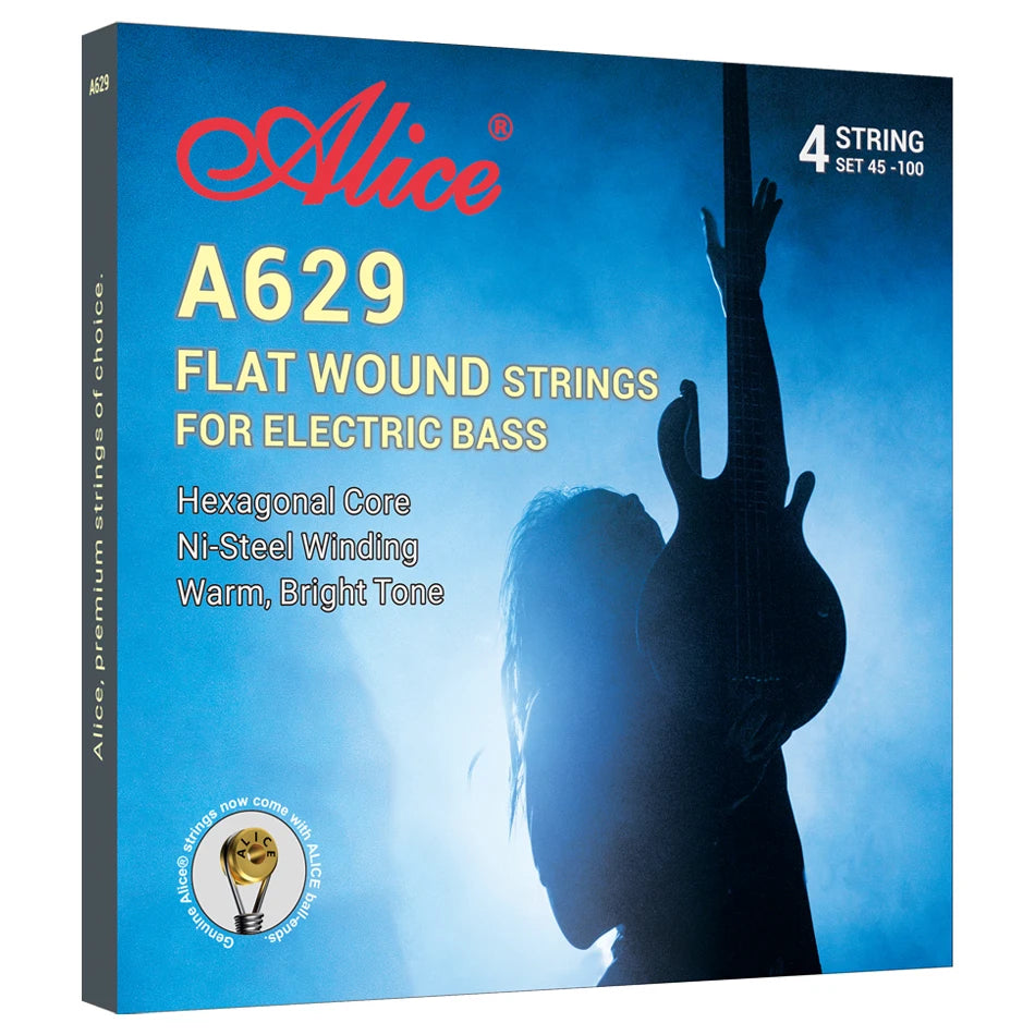 Alice A628 A629 Flat Wound Electric Bass Strings 4-Strings Hexagonal Core NI-Steel/Chrome Alloy Winding