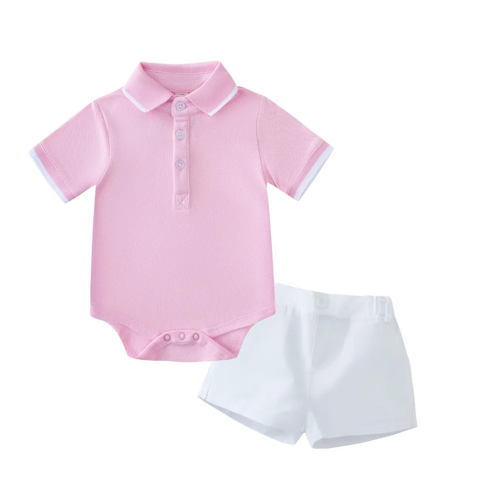 Summer Baby Boy Romper with Hat Clothes Infant Outfit Set Summer Polo Shirts Short Sleeve Shirt Shorts Boys Clothing Set