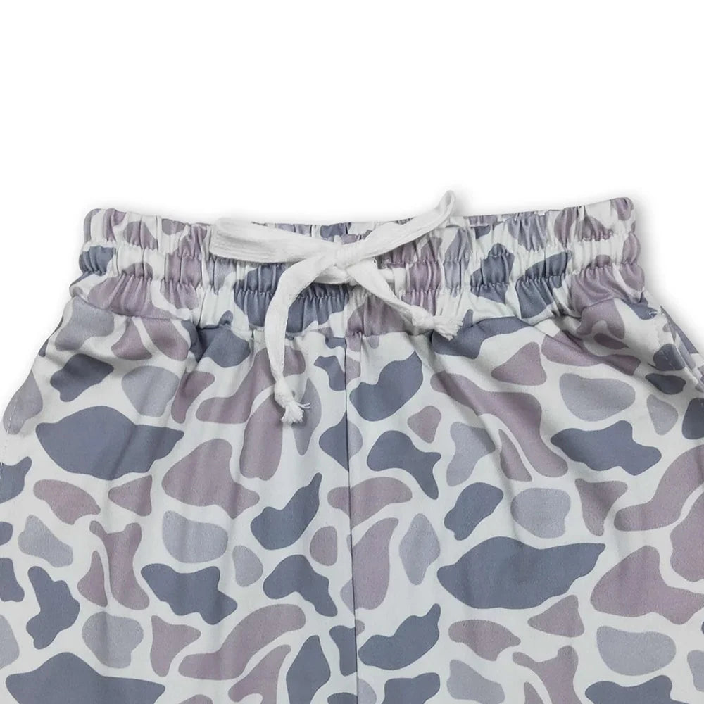Kids Boys Grey Camo Drawstring Summer Shorts Breathable Lightweight Loose Fit Solid Pattern Cargo Swimwear