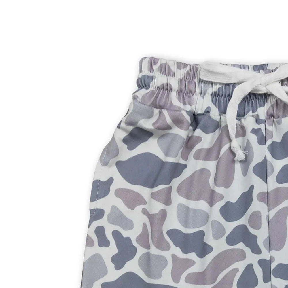 Kids Boys Grey Camo Drawstring Summer Shorts Breathable Lightweight Loose Fit Solid Pattern Cargo Swimwear
