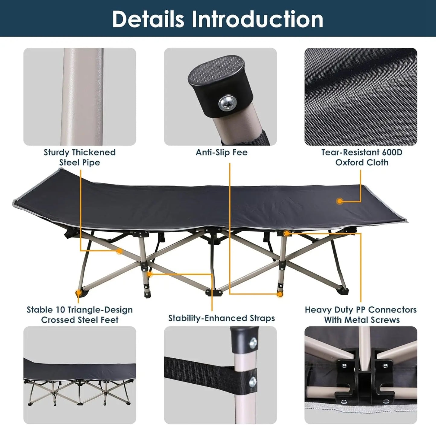 Foldable Portable Bed, Outdoor Garden Lounge Chair with Pearl Foam Mattress