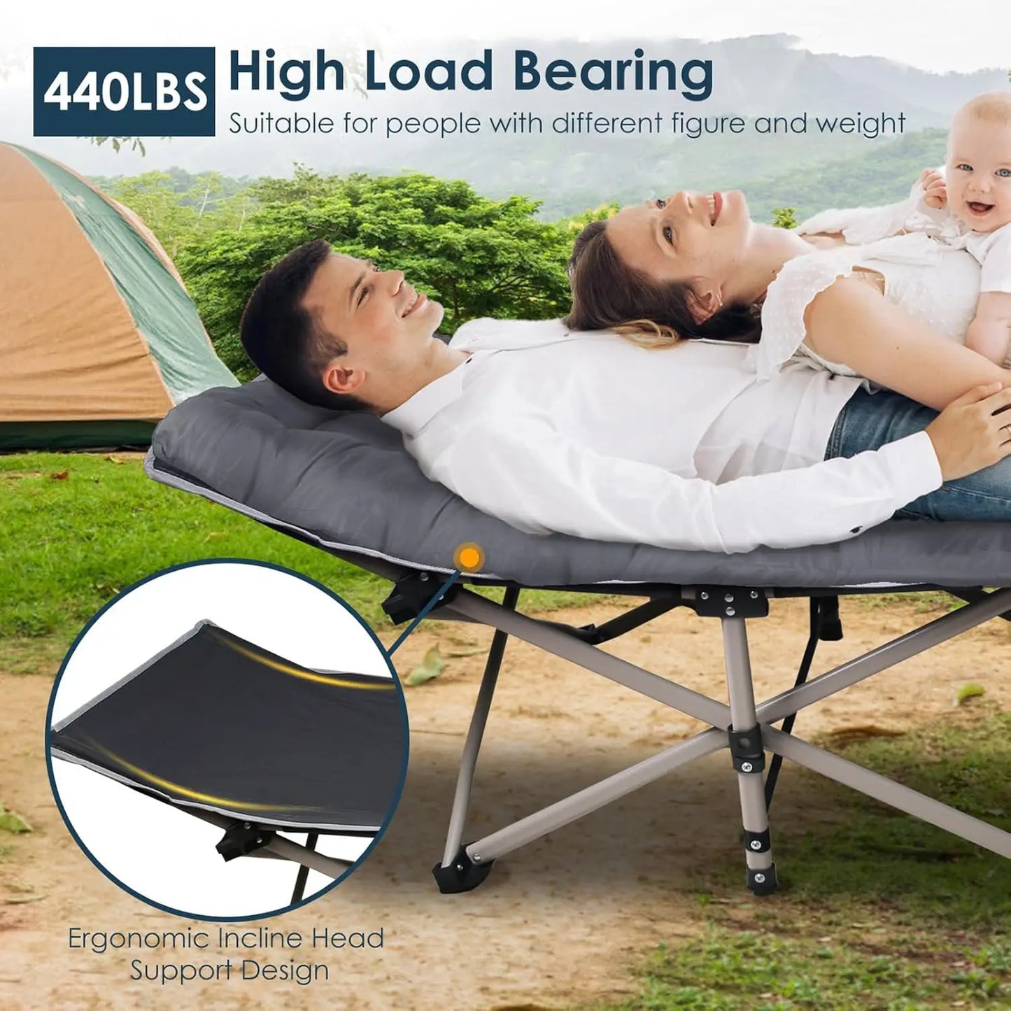 Foldable Portable Bed, Outdoor Garden Lounge Chair with Pearl Foam Mattress