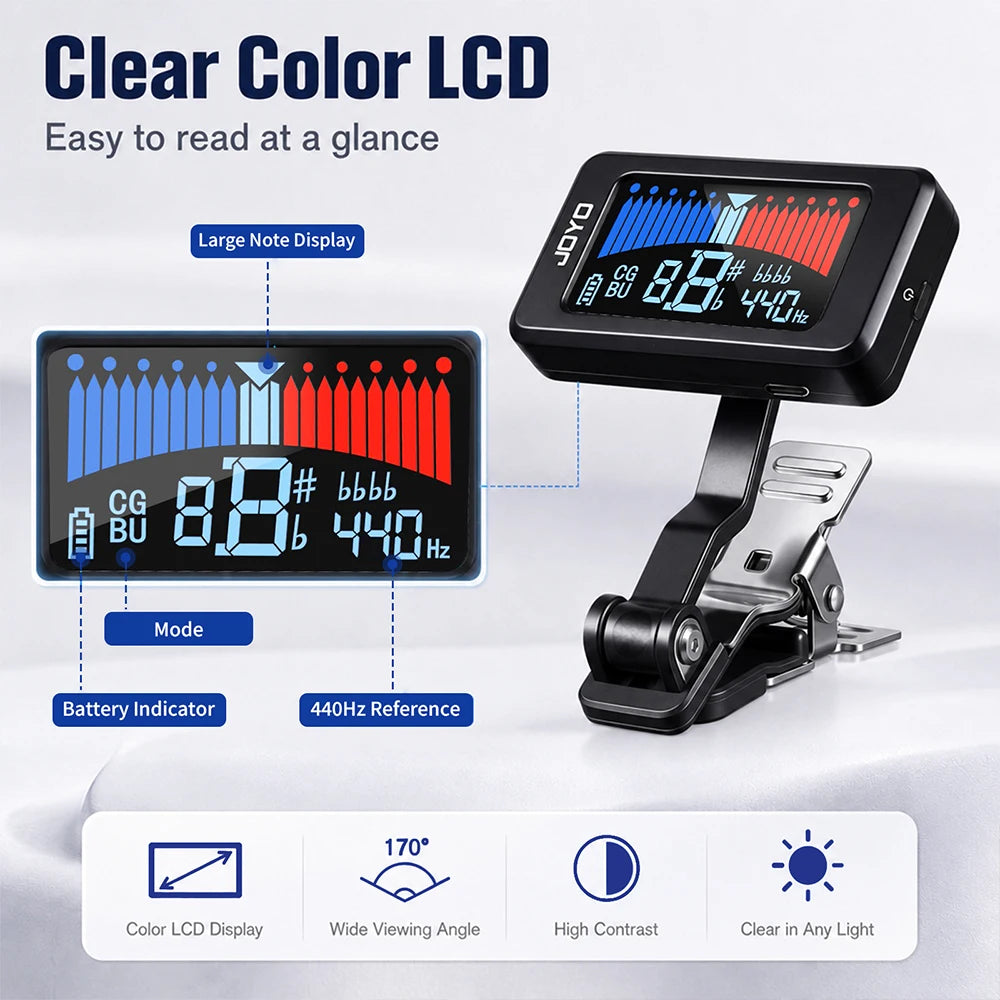 JOYO JT-480 Guitar Tuner Rechargeable Clip-on Digital Tuner 430-450Hz A4 Frequency Guitar Bass Ukulele Portable Tuner
