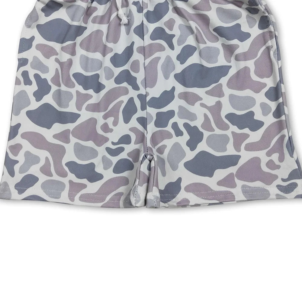 Kids Boys Grey Camo Drawstring Summer Shorts Breathable Lightweight Loose Fit Solid Pattern Cargo Swimwear