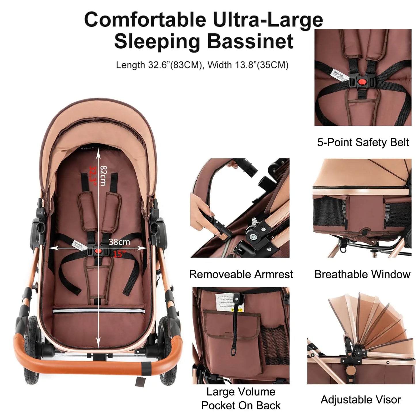 Baby Stroller Combo Car Seat  Infant Pushchair with Carry Cot Foldable Reversible Pram,Travel System with Isofix Base Upto 55lbs