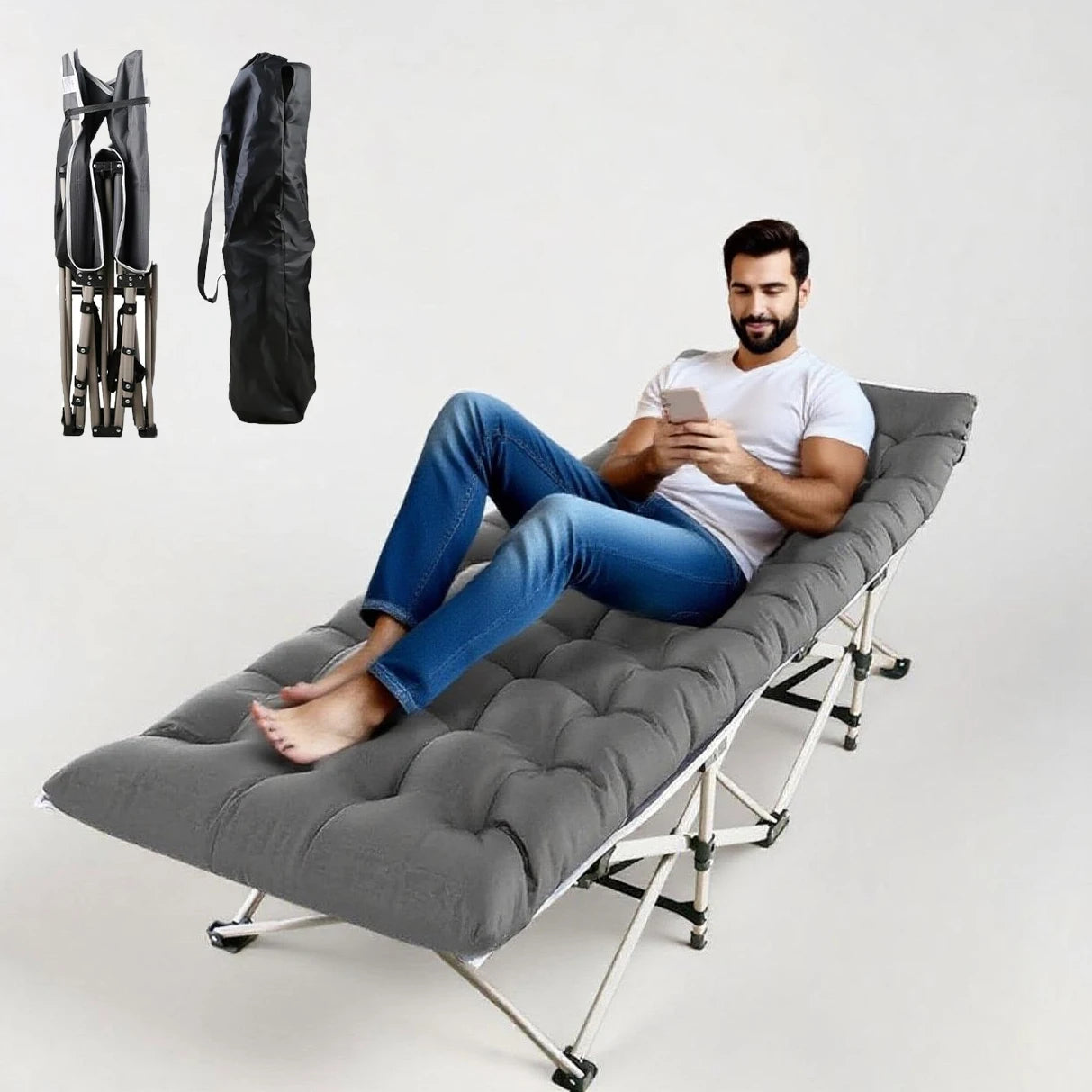 Foldable Portable Bed, Outdoor Garden Lounge Chair with Pearl Foam Mattress