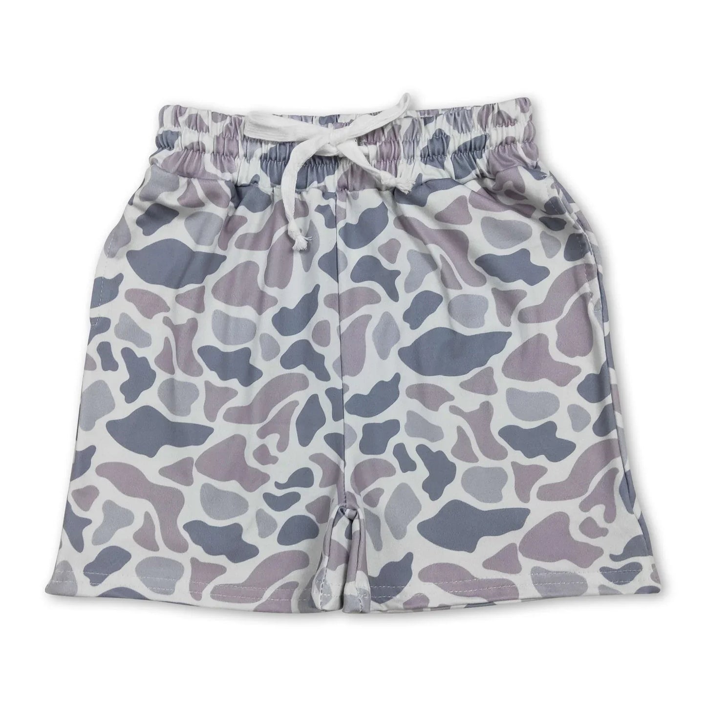 Kids Boys Grey Camo Drawstring Summer Shorts Breathable Lightweight Loose Fit Solid Pattern Cargo Swimwear