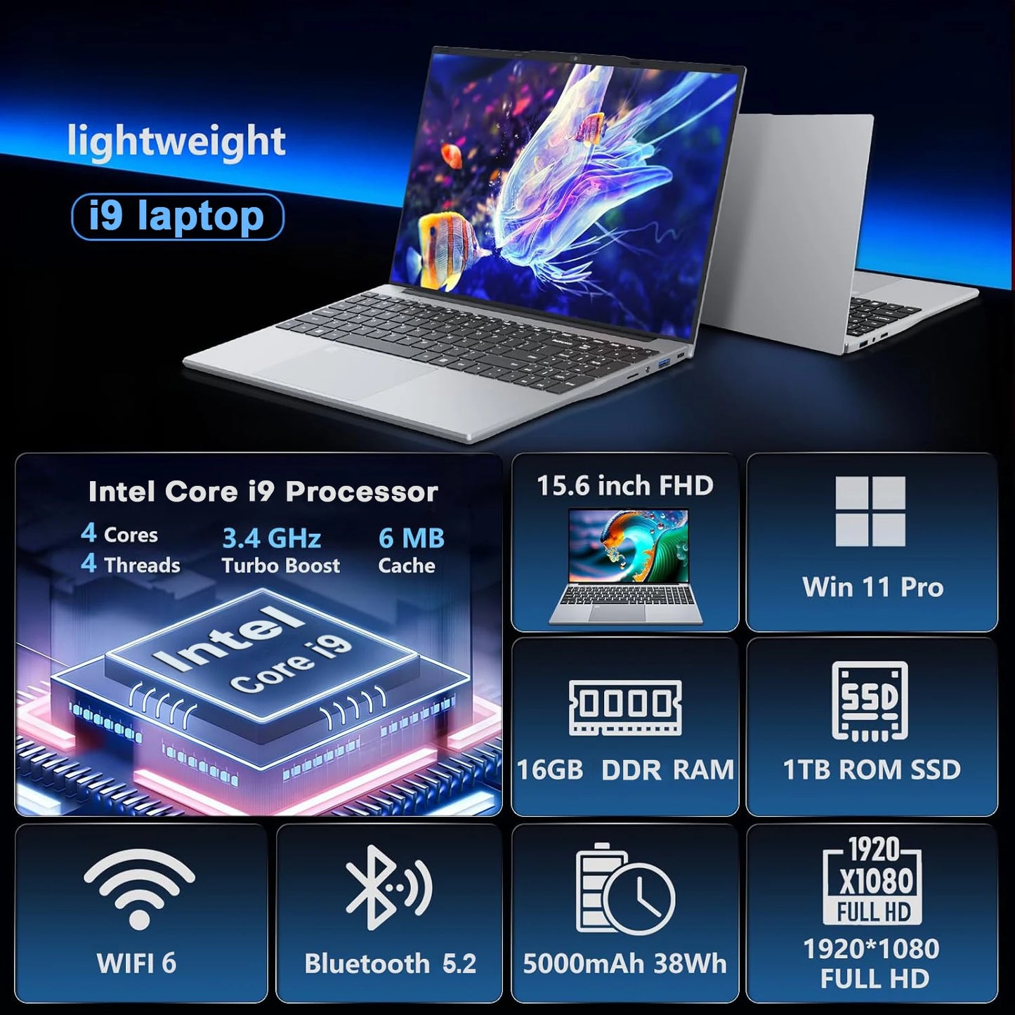 2026 Intel Core i9 10980HK 9900U Gaming Laptop Computer Windows 11 Notebook PC 16GB RAM 1/2TB SSD 15.6“ Portalbe Office Laptops
