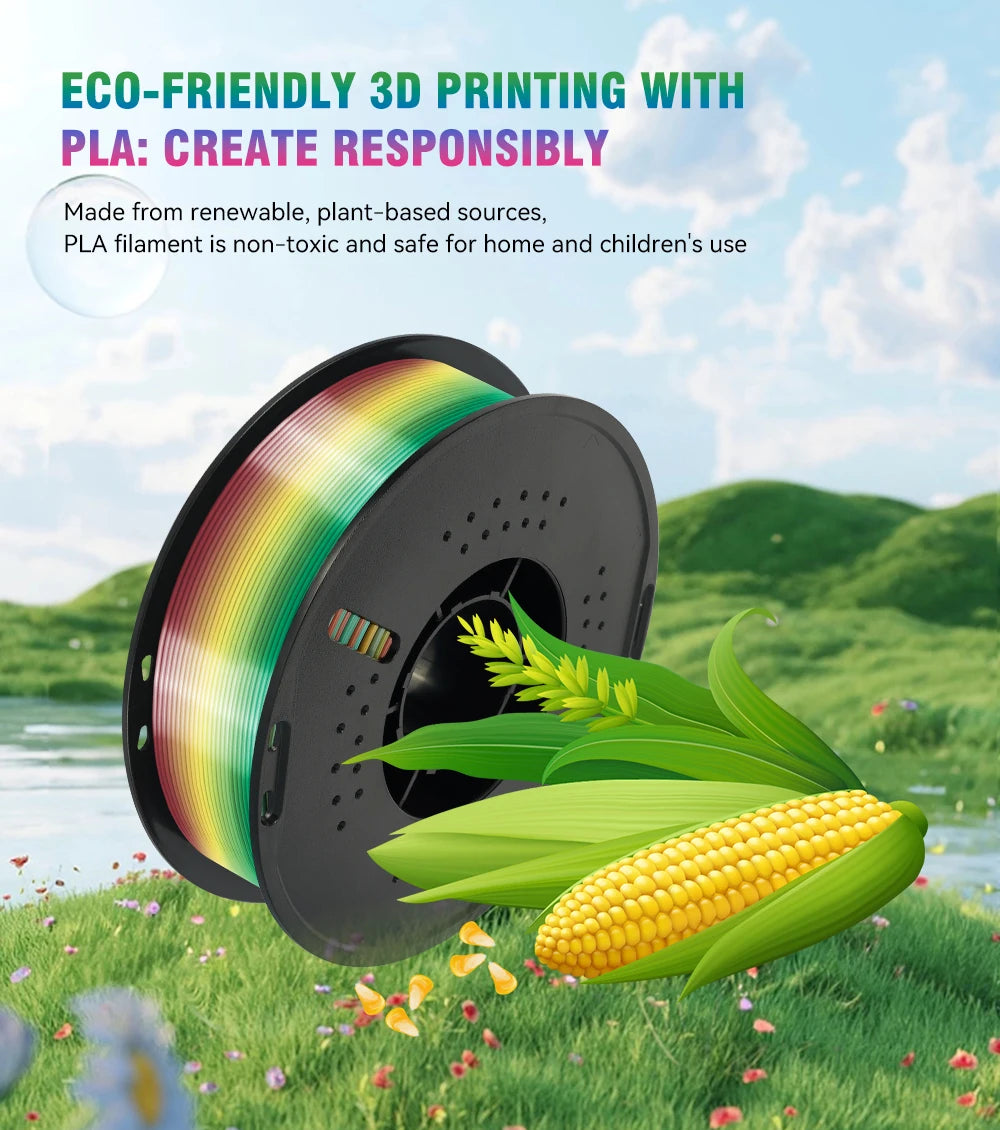 KINGROON 1kg 4kg  Silk & Matt Rainbow PLA 3D Printer Filaments Liquid Light for 3D Printing 1.75mm