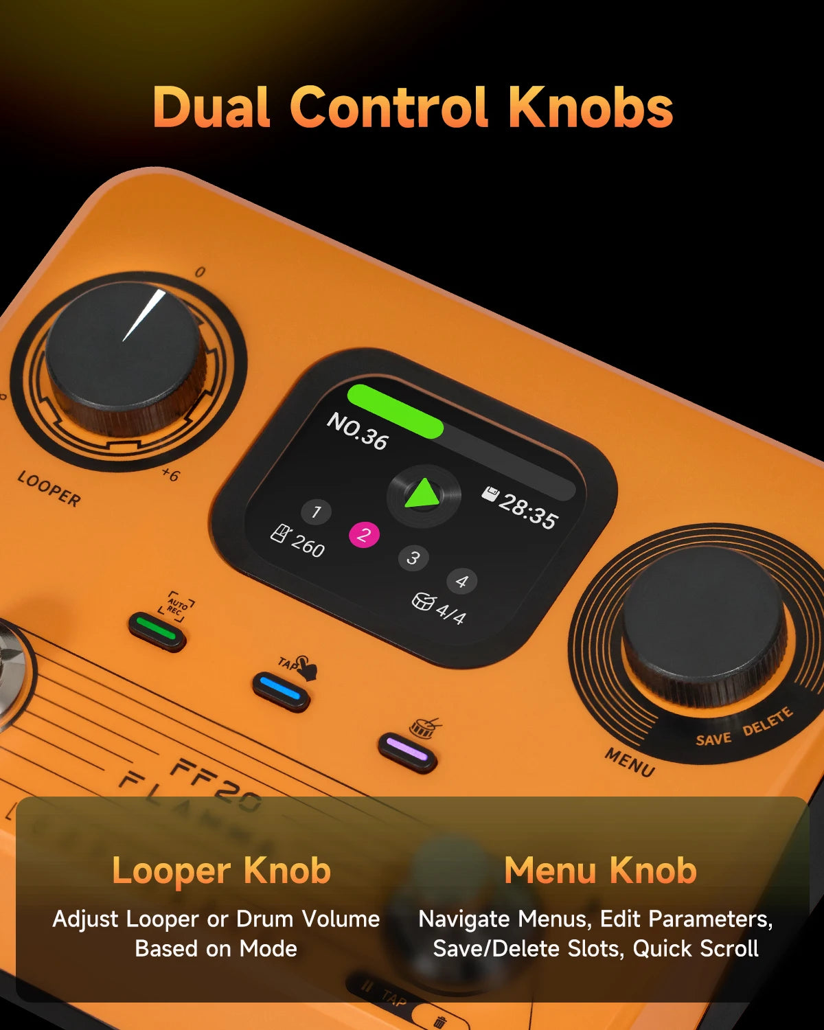 FLAMMA FF20 Guitar Looper Drum Machine Effects Pedal 300 Mins Looper, 220 Drum Groves, 100 Loop Slots Auto Record Function