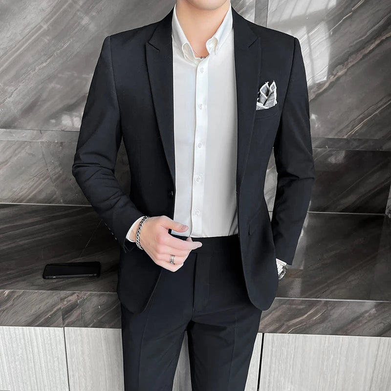 2025 Men's Business Suit Slim-fit Wedding Dress Two-piece Set M-4XL Stylish Handsome All-in-one Banquet Trousers