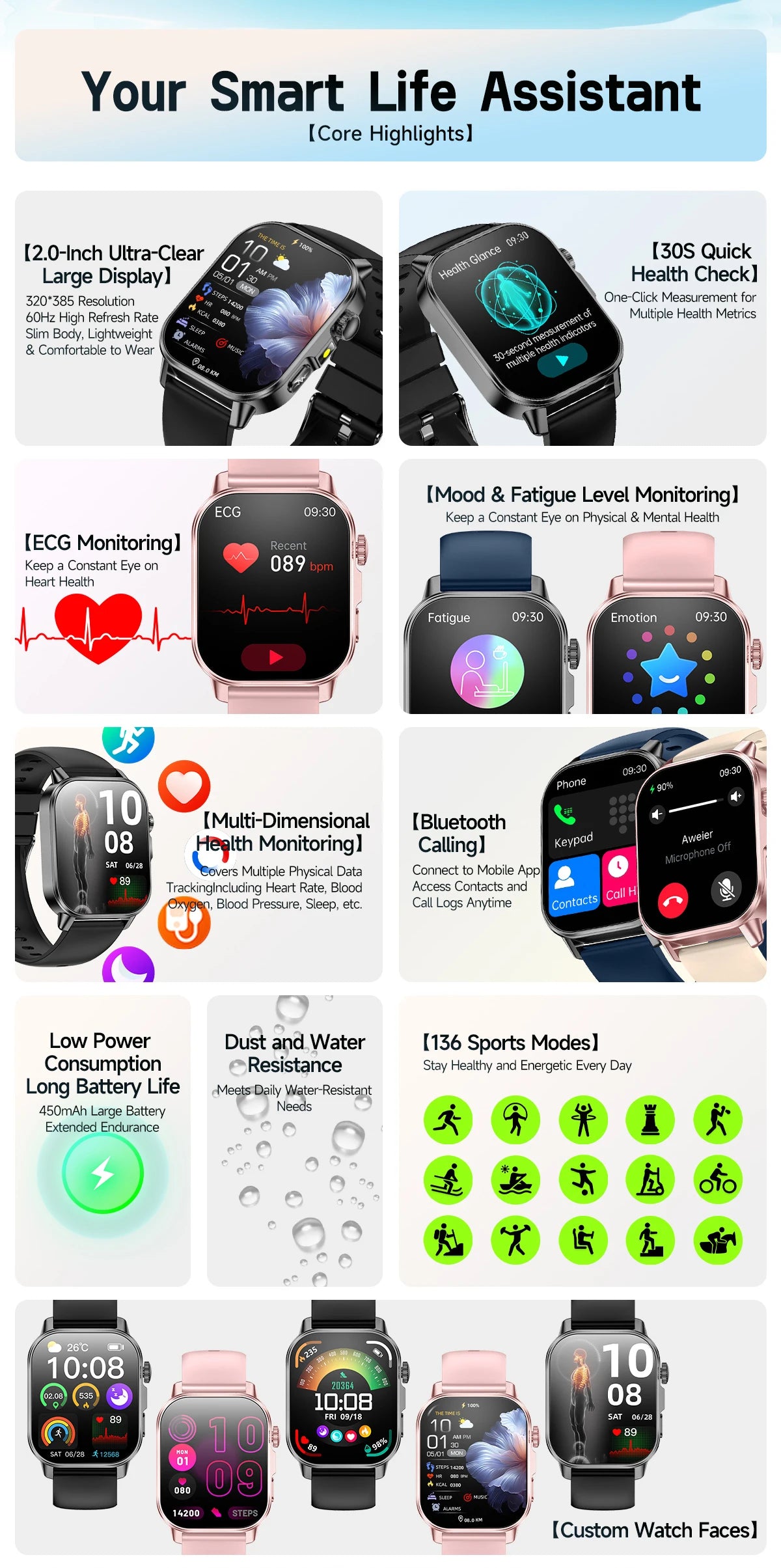 New Precise Health Care Smart Watch ECG+HRV Uric Acid Blood Lipids Emotional Perception Bluetooth Call Smartwatchs For Men Women