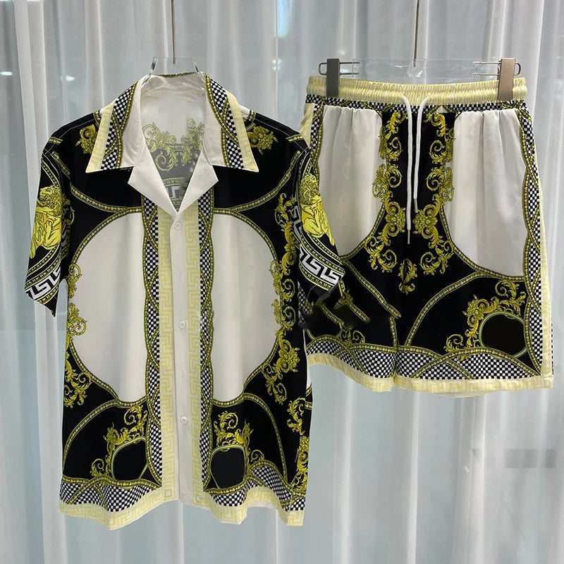 Vintage Men Shirts Sets Summer 3D Print Beach Short Sleeve Shirt Shorts Casual Trip Mens Hawaiian 2 Piece Suit S-5XL Man Blouse