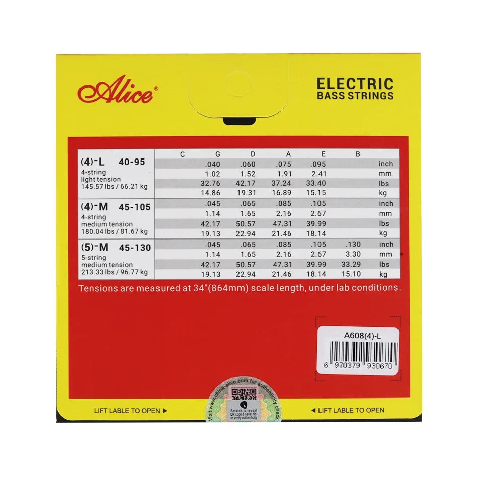 Alice A608 Electric Bass String 4-Strings Set Hexagonal Core Nickel Alloy Wound Medium Light for Choose