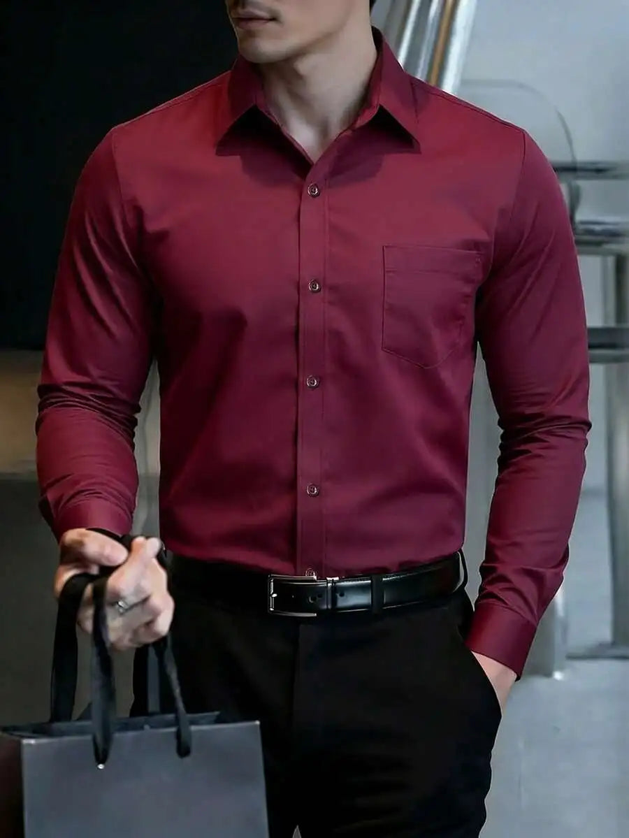Mens Long Sleeve Button Front Formal Shirt Casual Dress Shirt For Office Business Ceremony