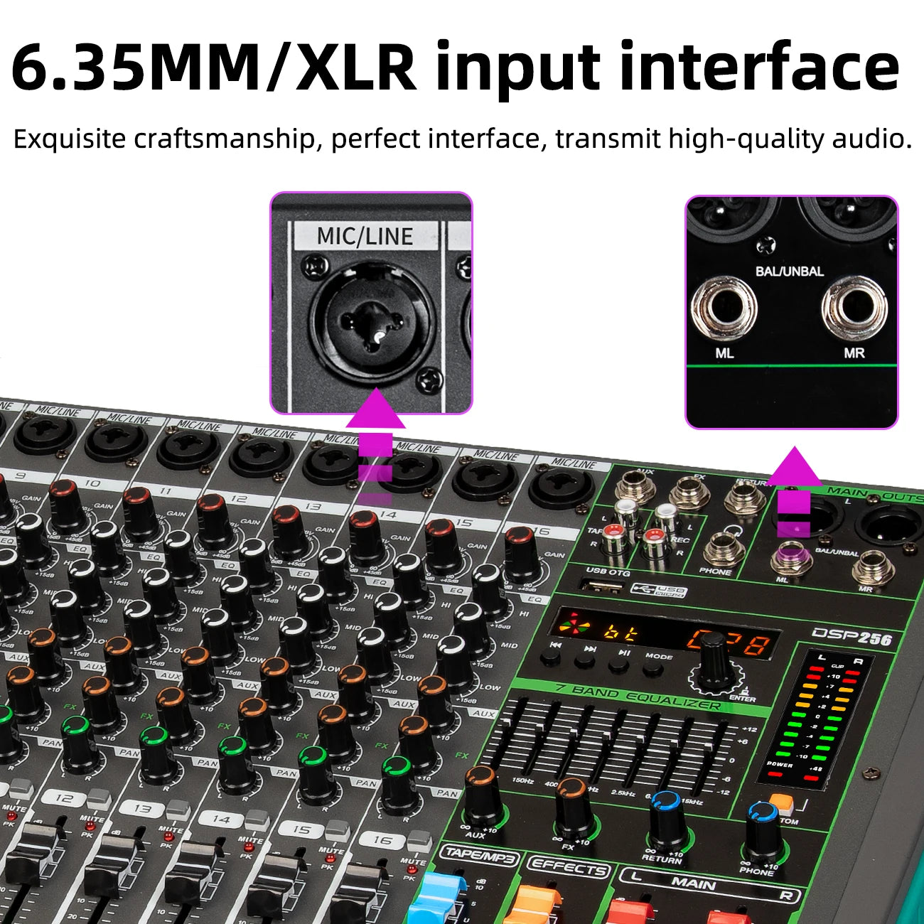 12 Channels Audio Sound Mixer Depusheng MG12 Mixing DJ Console USB with 48V Phantom Power 256 DSP Effects Sound Table for Stage