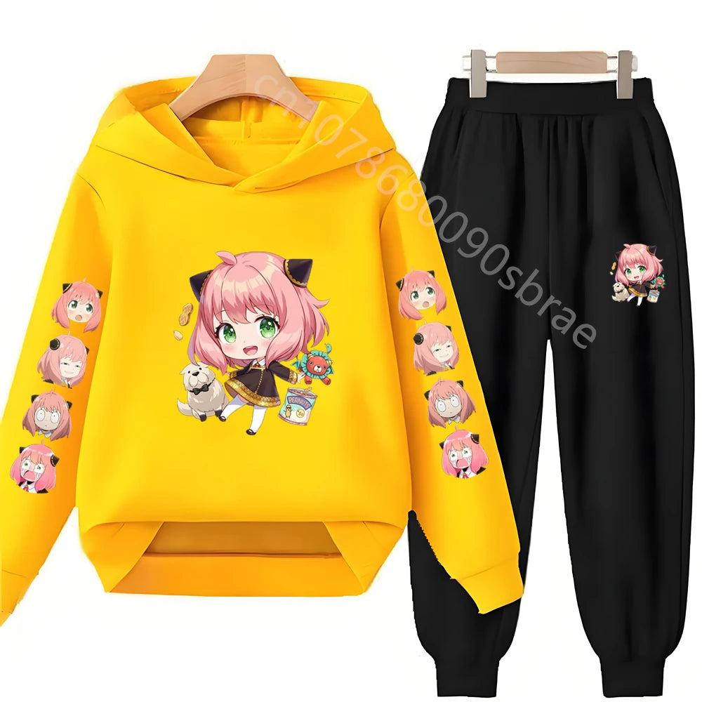 Children's Top and Bottom Suit Anime Spy X Family Hoodies Girls Boy Age 3-12 Coat Casual Toddler Sweatshirt Hood Clothing