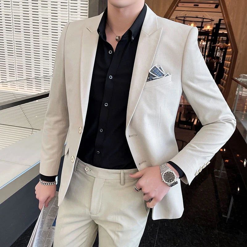 2025 Men's Business Suit Slim-fit Wedding Dress Two-piece Set M-4XL Stylish Handsome All-in-one Banquet Trousers