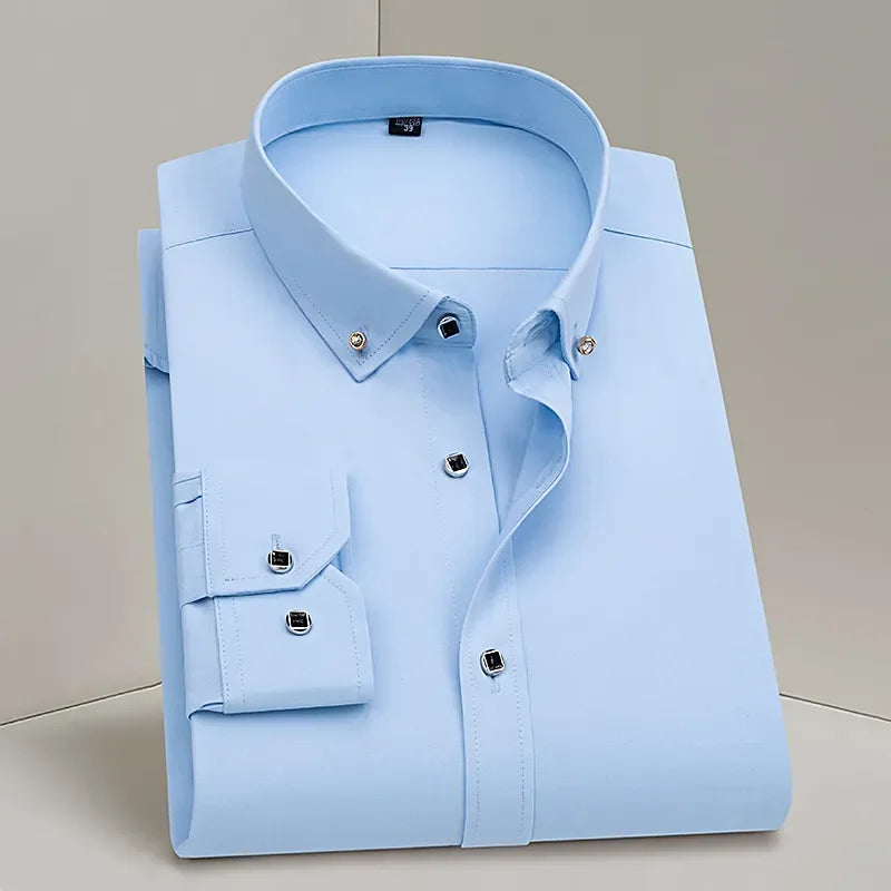 Hot Sale  Men's Dress Shirt Formal Long Sleeve Spring Thin Business Basic Diamond Button Social Black Party Wedding Man Clothing