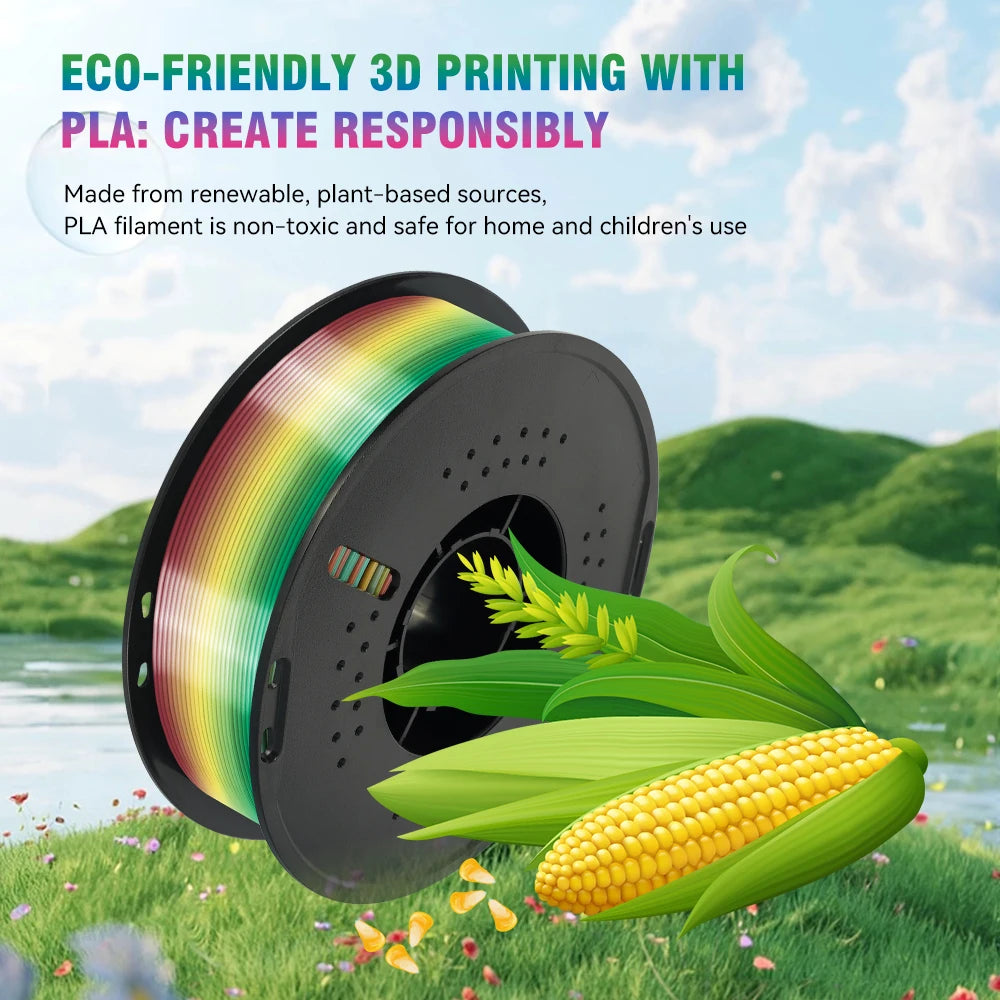 KINGROON 1kg 4kg  Silk & Matt Rainbow PLA 3D Printer Filaments Liquid Light for 3D Printing 1.75mm