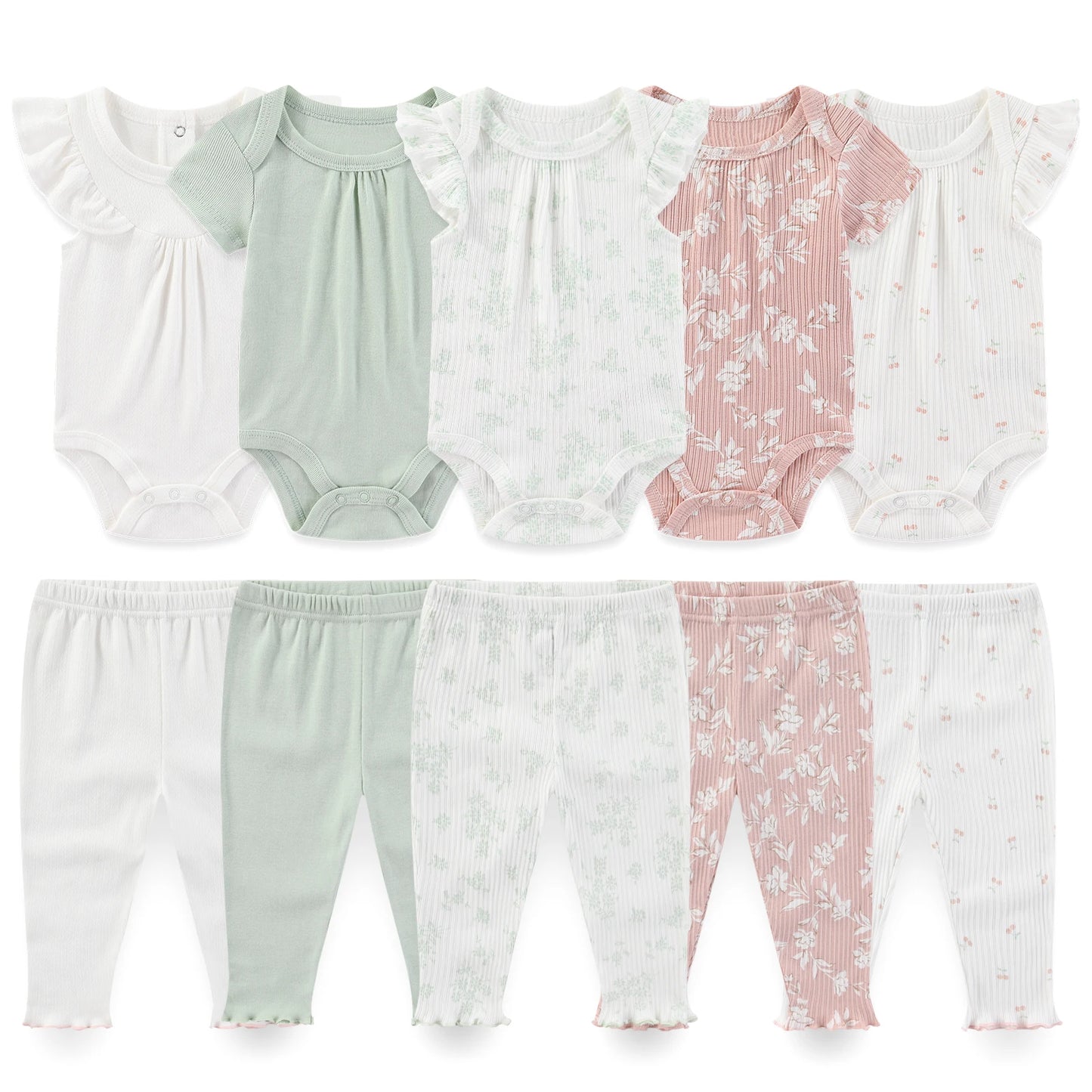 Kiddiezoom 10 Pcs/Lot Four Seasons Fashion Unisex Baby Boy Girl Clothing Set Soft Newborn Bodysuits+Pants Infant Outfit Gift