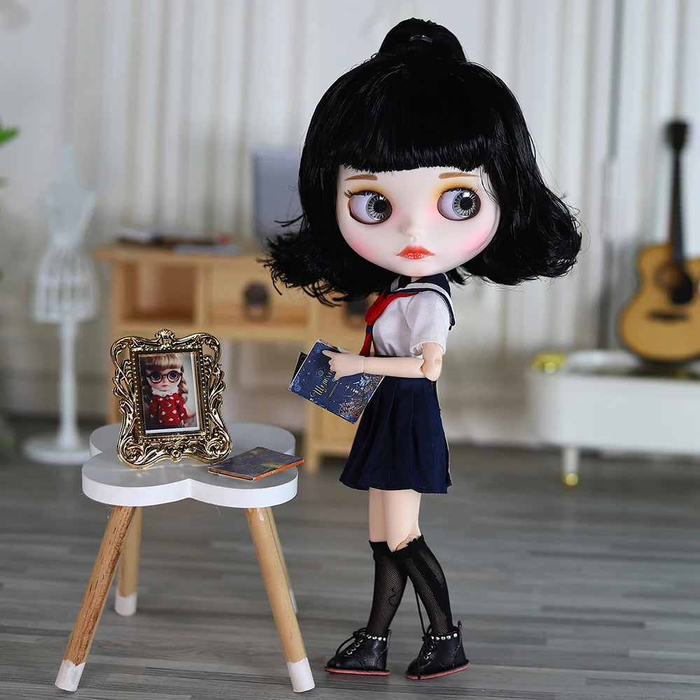 ICY DBS Blyth Doll White Skin joint Body Matte Face Cute Short Hair Playful Doll DIY SD Gift Toys