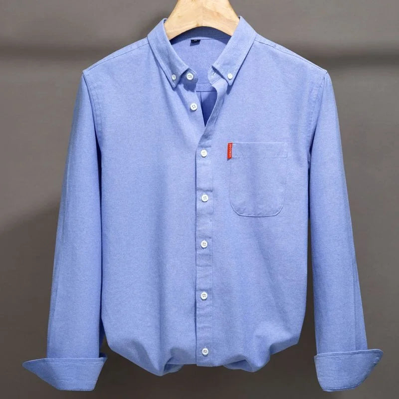 100% Cotton Oxford Shirt For Men Long Sleeve Solid Casual Business Regular-Fit Formal Dress Shirts Social Blouse Men's Clothing