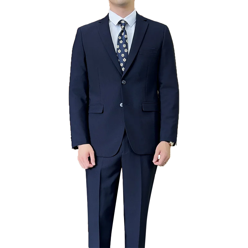 Suit (Blazer+ Pants) Fashion Men Solid Color Business Wedding Work Casual Slim Professional Dress Groom Best Man Gentleman Suit
