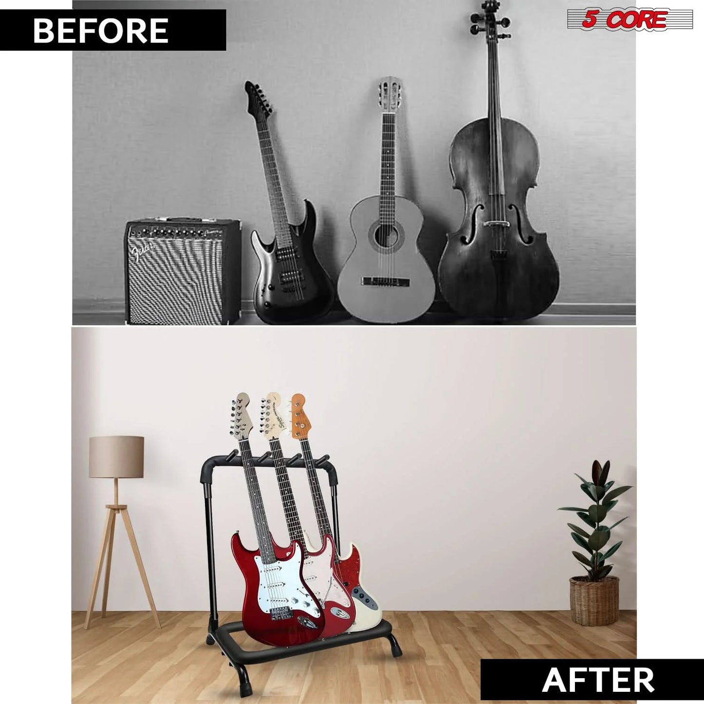5 Core Multi Guitar Rack Stand Floor 3 Slot Adjustable Flying V Guitars Holder GRack 3N1 OVAL