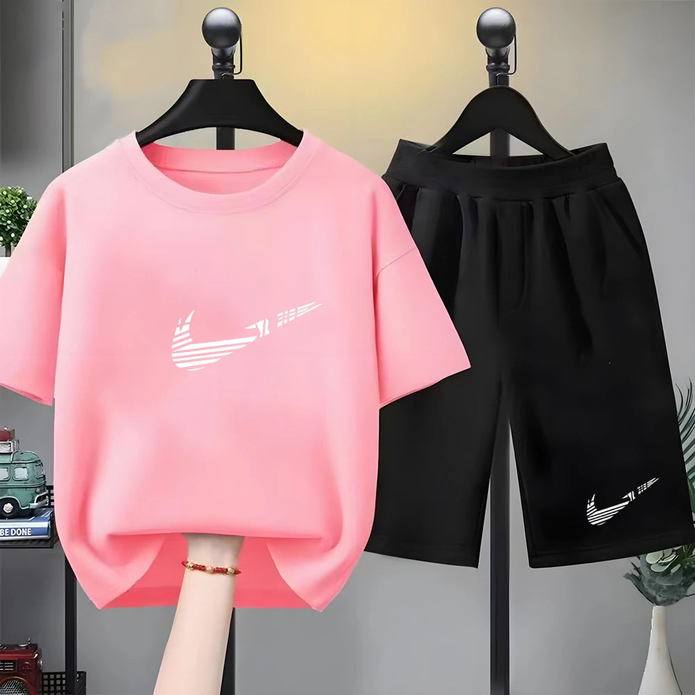 Children Set white T-shirt Short-Sleeved+Shorts Boy Girl Toddler 3-12Years Casual Sports Brand cool Fashio Clothes Summer