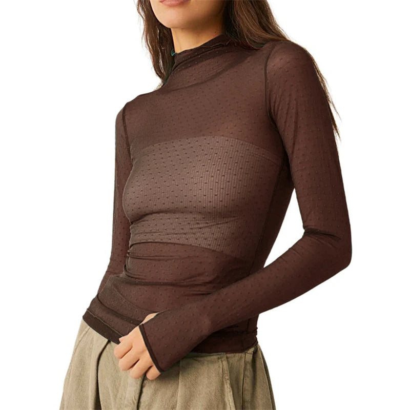New Transparent See Through Blouse Shirt Women Sexy Harajuku Mesh Tops Casual Summer Ladies Top Femininas Clubwear SheerTee