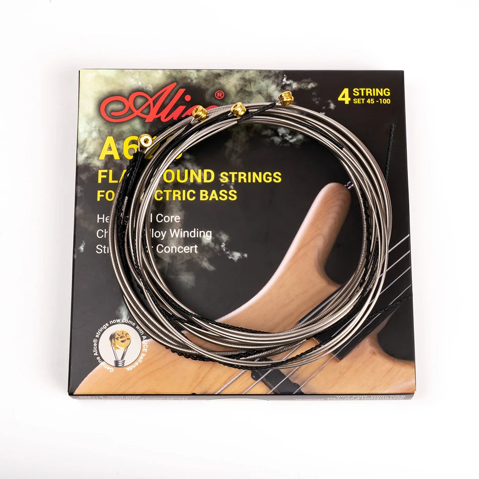 Alice A628 A629 Flat Wound Electric Bass Strings 4-Strings Hexagonal Core NI-Steel/Chrome Alloy Winding