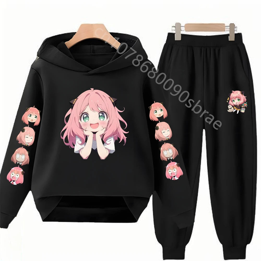 Children's Top and Bottom Suit Anime Spy X Family Hoodies Girls Boy Age 3-12 Coat Casual Toddler Sweatshirt Hood Clothing