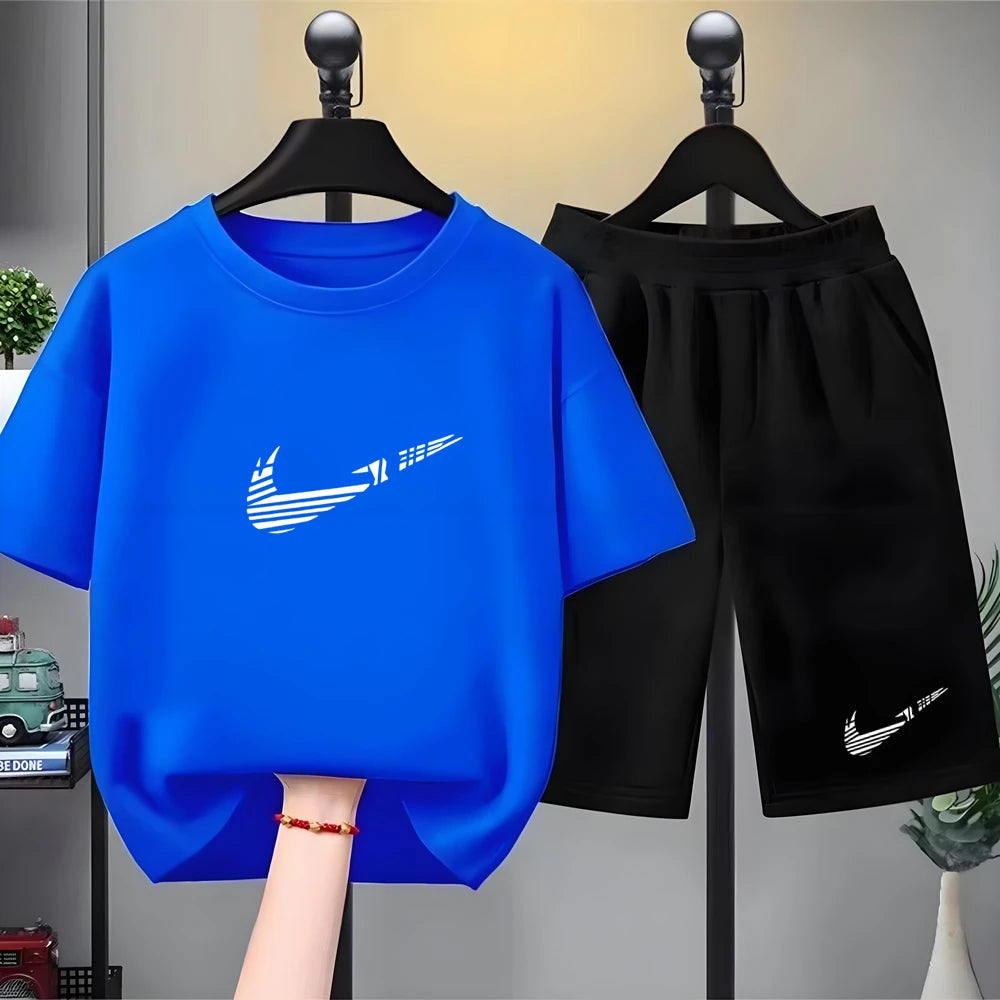 Children Set white T-shirt Short-Sleeved+Shorts Boy Girl Toddler 3-12Years Casual Sports Brand cool Fashio Clothes Summer