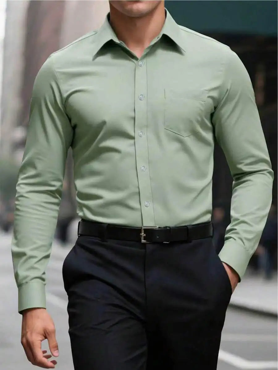 Mens Long Sleeve Button Front Formal Shirt Casual Dress Shirt For Office Business Ceremony