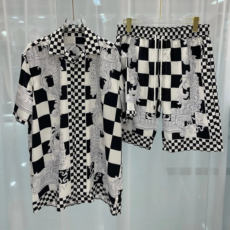 Vintage Men Shirts Sets Summer 3D Print Beach Short Sleeve Shirt Shorts Casual Trip Mens Hawaiian 2 Piece Suit S-5XL Man Blouse
