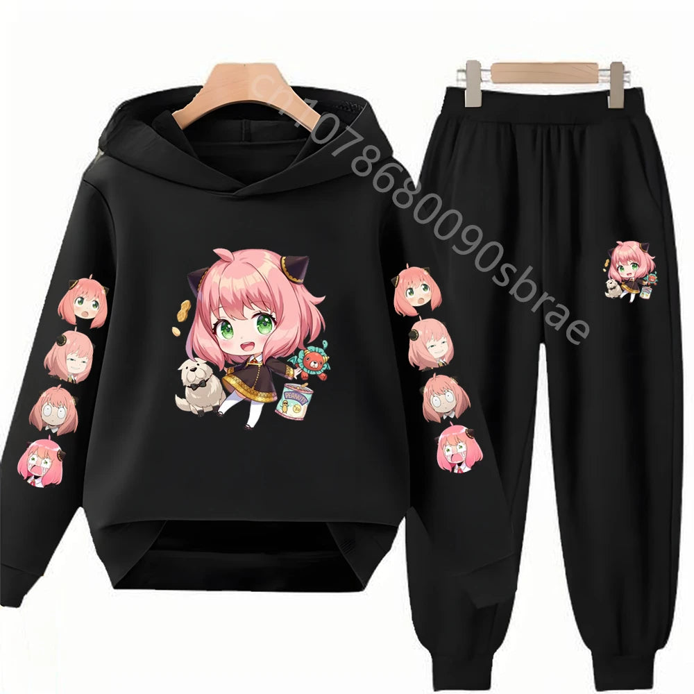 Children's Top and Bottom Suit Anime Spy X Family Hoodies Girls Boy Age 3-12 Coat Casual Toddler Sweatshirt Hood Clothing