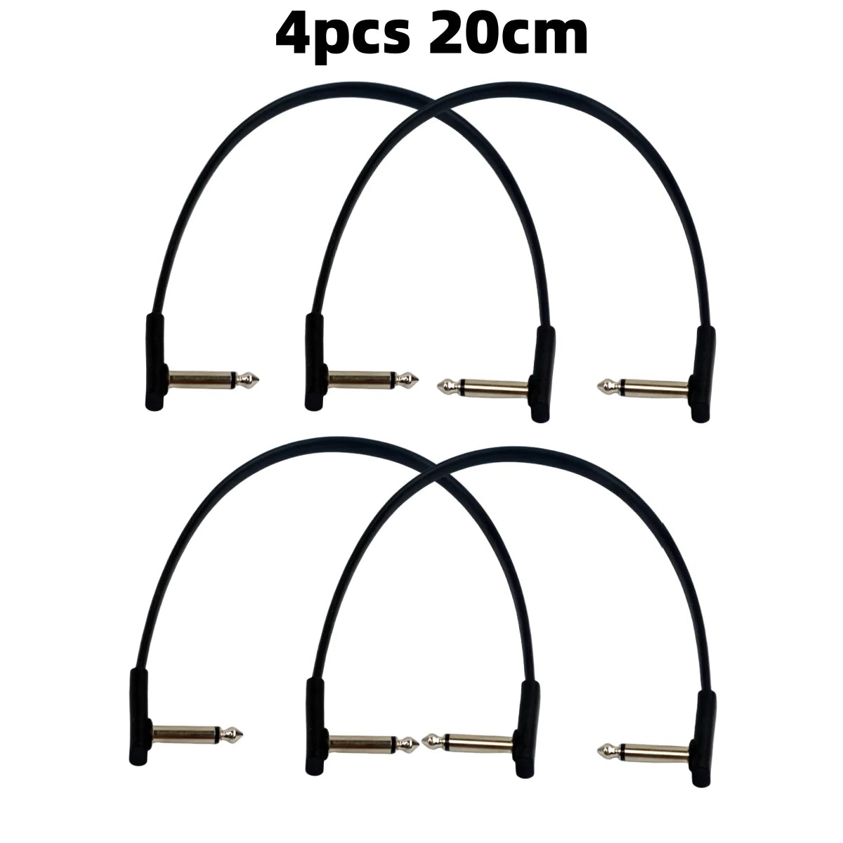 Miwayer 4pcs Flat Cables for Guitar Effect Pedal 6.35mm Mono TS Right Angle 5~50cm/Space Saving/Clear Sound /for Pedal Effects