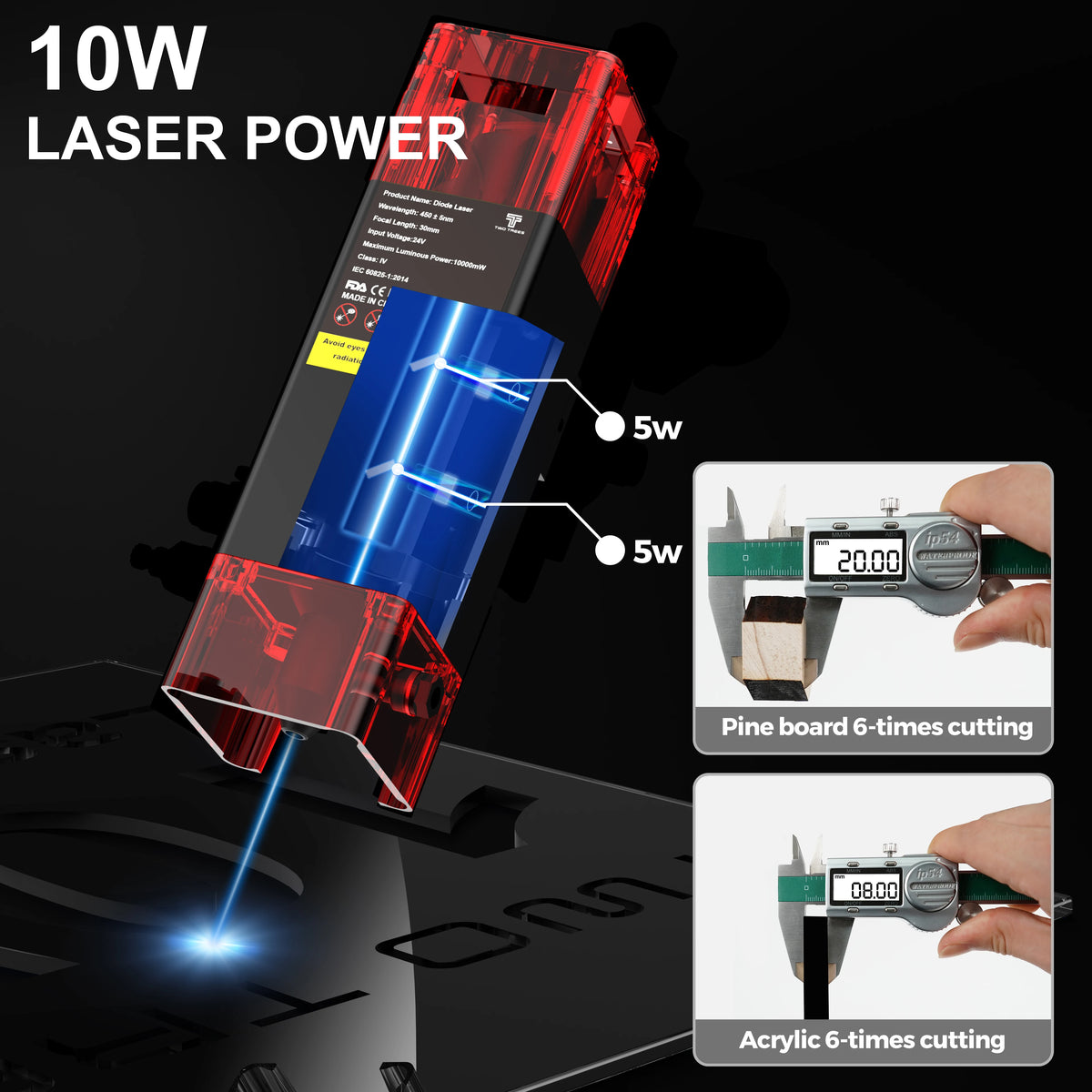 TwoTrees TTS-10 Pro Laser Engraver Stainless Steel Engraving Machine DIY Woodwork Cutting Machine 445±5nm Blue Light Cnc Machine