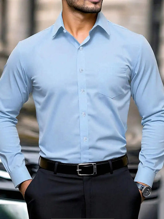 Mens Long Sleeve Button Front Formal Shirt Casual Dress Shirt For Office Business Ceremony