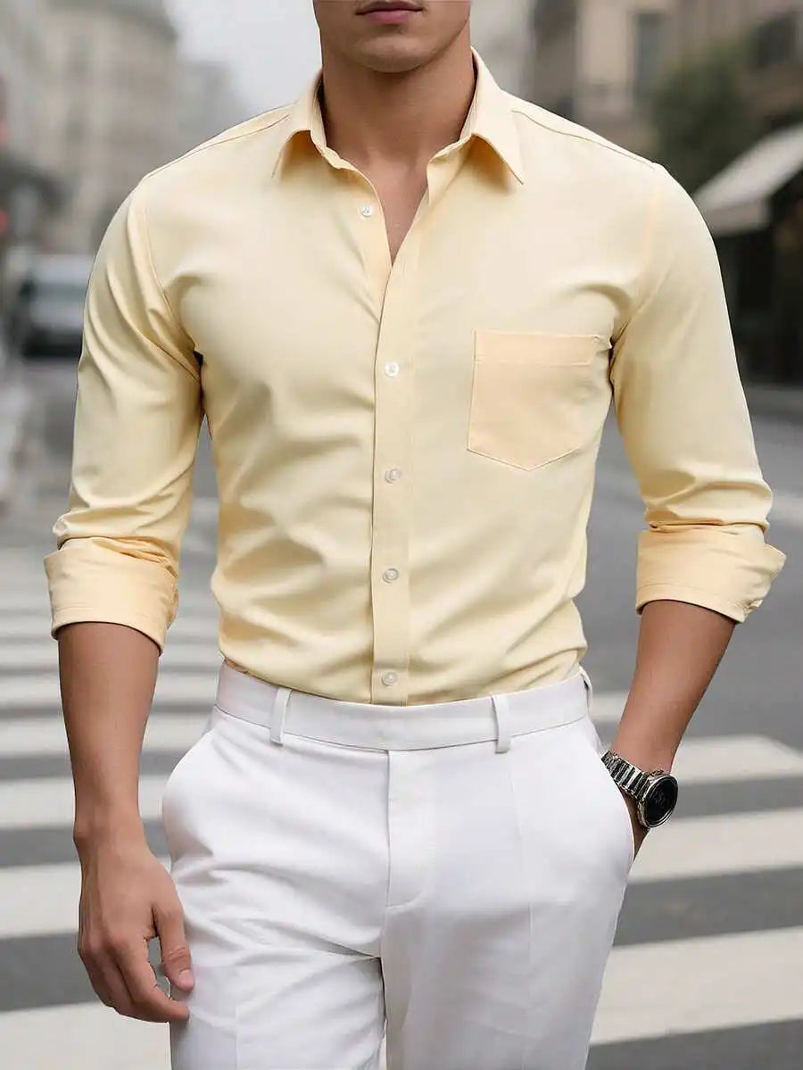 Mens Long Sleeve Button Front Formal Shirt Casual Dress Shirt For Office Business Ceremony
