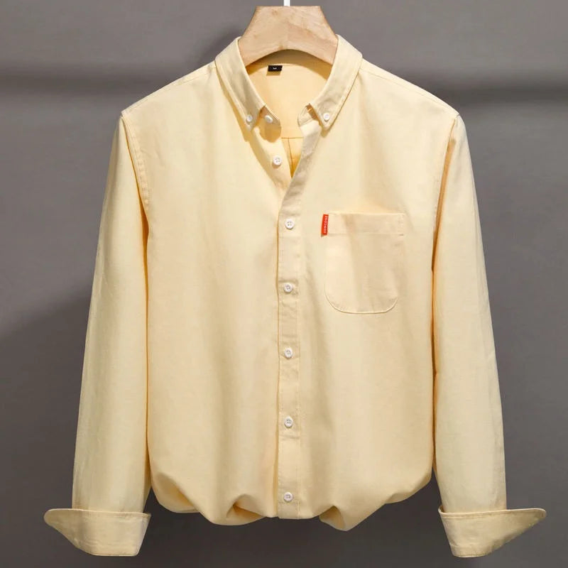 100% Cotton Oxford Shirt For Men Long Sleeve Solid Casual Business Regular-Fit Formal Dress Shirts Social Blouse Men's Clothing