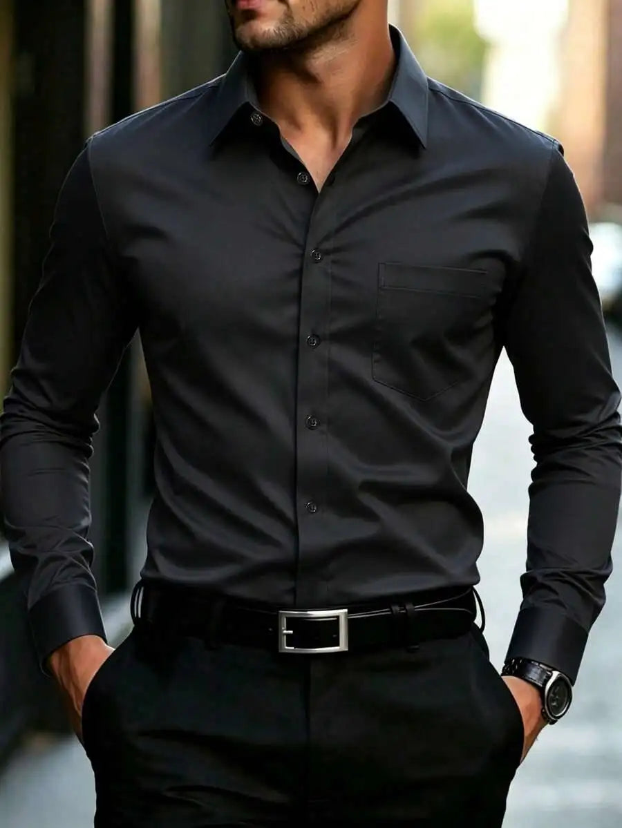 Mens Long Sleeve Button Front Formal Shirt Casual Dress Shirt For Office Business Ceremony